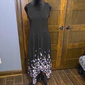 Elle Black Asymmetrical Dress with Floral Accents